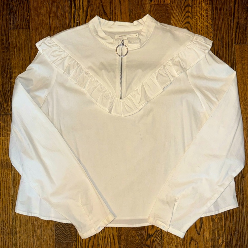 NWOT AVEC LES FILLES ZIP FRONT RUFFLE LONG SLEEVE TOP